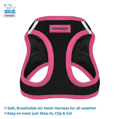Voyager Step-in Air All Weather Mesh Harness and Reflective Dog 5 ft Leash Combo with Neoprene Handle, for Small, Medium and Large Breed Puppies by Best Pet Supplies - Black, X-Small - color: Leash Harness Set (Pink), size: XS (Chest: 13 - 14.5")