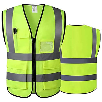 5 Pockets High Visibility Reflective Safety Vest,Zipper Front, Meets ANSI/ISEA Standards - color: Yellow, size: Small
