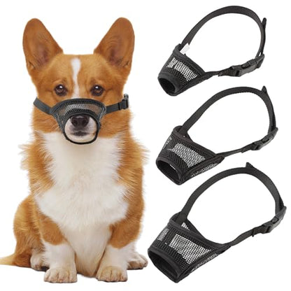 3pack Dog Muzzle Suits for Small Medium Large Dogs, Drinkable Breathable Mouth Guard, Adjustable Strap Soft Dog Muzzle to Prevent Biting Chewing, Air Mesh Muzzles for Scavenging Licking (XS+S+M)