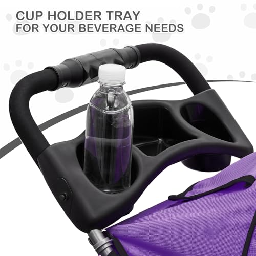 MoNiBloom 3 Wheels Pet Dog Cat Stroller for Small Medium Dogs Cats, Lightweight Foldable Jogger Stroller w/Storage Basket and Cup Holder, Purple - color: Purple