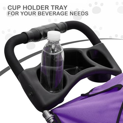 MoNiBloom 3 Wheels Pet Dog Cat Stroller for Small Medium Dogs Cats, Lightweight Foldable Jogger Stroller w/Storage Basket and Cup Holder, Purple - color: Purple