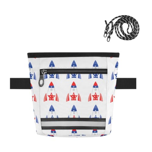 Independence Day Pattern Water-Resistant Dog Treat Pouch, 3 Ways to Wear Treat Bag with Magnetic Closure & Reflective Strip, Hands-Free for Pet Training, Walking