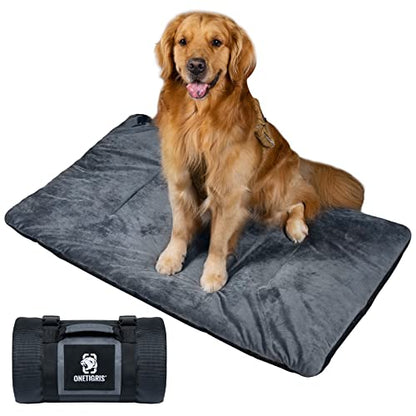 ONETIGRIS Travel Dog Bed - Portable, Washable, Waterproof Anti-Slip Dog Camping Bed, 3.6ft by 2.2ft Outdoor Indoor Bed Mat Cushioned Plush Warm Puppy Mattresses - color: Thickened Version - Grey