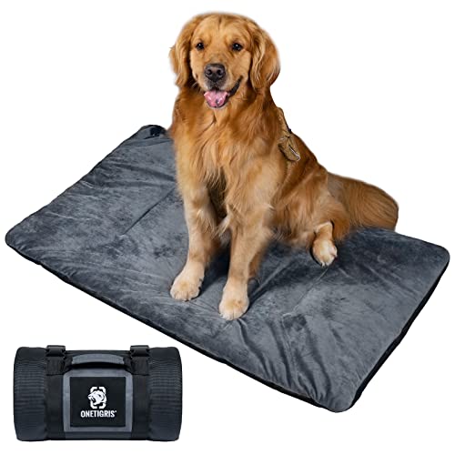 ONETIGRIS Travel Dog Bed - Portable, Washable, Waterproof Anti-Slip Dog Camping Bed, 3.6ft by 2.2ft Outdoor Indoor Bed Mat Cushioned Plush Warm Puppy Mattresses - color: Thickened Version - Grey