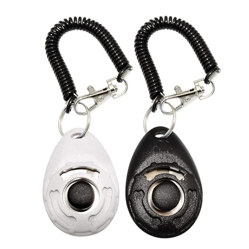 2 Pack Pet Training Clicker with Wrist Strap, Clicker for Pets, Dog Clicker Perfect for Dog Cat Horse Behavioral Training (Black, White)