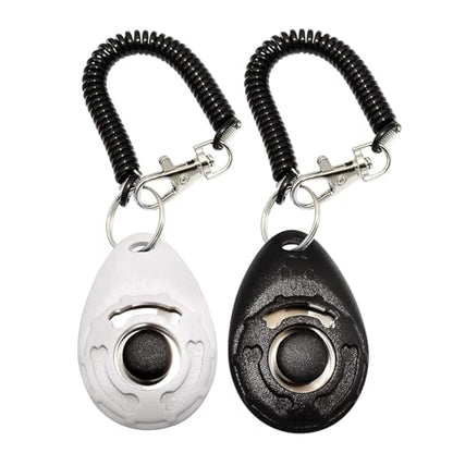 2 Pack Pet Training Clicker with Wrist Strap, Clicker for Pets, Dog Clicker Perfect for Dog Cat Horse Behavioral Training (Black, White)