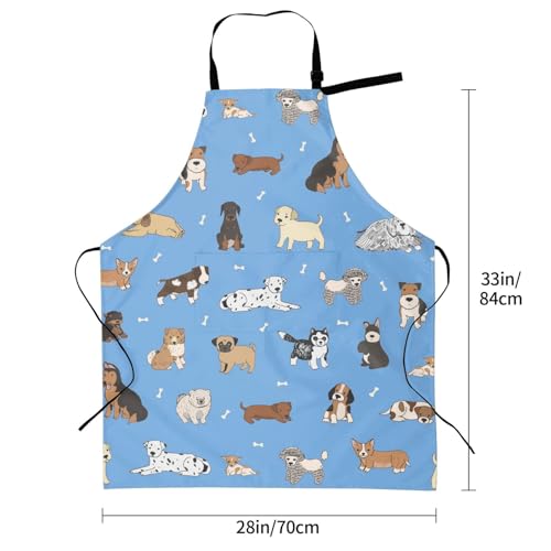 Perinsto Dog Cat Pets Cute Animals Waterproof Apron Bibs for Grooming Kitchen Cooking Baking Painting Gardening - color: Dog (Blue)