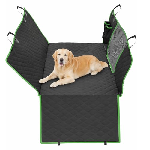 Dog Car Seat Cover for Back Seat, Waterproof, Scratchproof, Nonslip, Dog Hammock for Car, Safety Harness Included, Seat Covers for Pet Dogs, Standard Size (Black/Green) - color: Black with Green Trim, size: Car Size (Standard)
