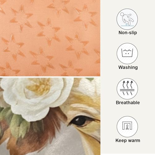 Floral Cow Pattern Pet Bed Mat for Dogs and Cats, Soft Washable Crate Pad with Non-Slip Bottom, Cozy Bed Cushion for Small Medium Large Pets, 18x24 Inch - size: Small