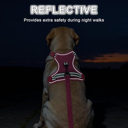 BEAUTYZOO No Pull Dog Harness Large, Adjustable Dog Harness and Leash Set -Easy Wearing with 3 Buckles/Control Handle,No Choke Soft Padded Reflective Pet Vest for Training Walking Hiking,Rose XL - color: Solid Rose, size: XL: chest 22"-44"