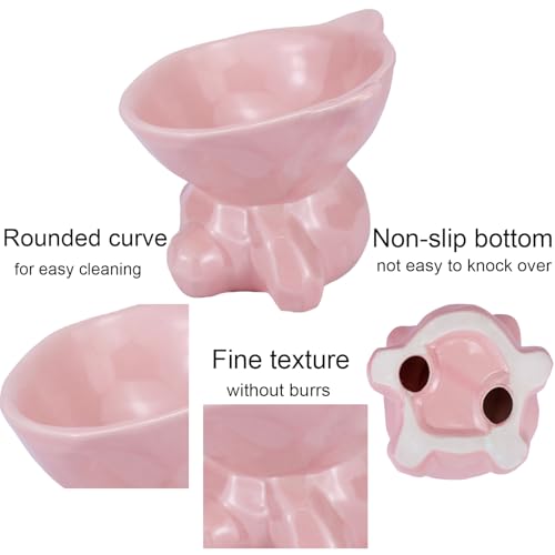 Cat Bowl Elevated Cat Bowls Whisker Friendly Cute Ceramic Tilted Food Bowls for Indoor Cats 5.4 Inch Wide 15° Raised Kitten Supplies Dishwasher and Microwave Safe Pink Cats Water Bowl - color: Pink Ceramic Cat Food Bowl