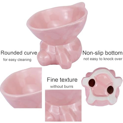 Cat Bowl Elevated Cat Bowls Whisker Friendly Cute Ceramic Tilted Food Bowls for Indoor Cats 5.4 Inch Wide 15° Raised Kitten Supplies Dishwasher and Microwave Safe Pink Cats Water Bowl - color: Pink Ceramic Cat Food Bowl