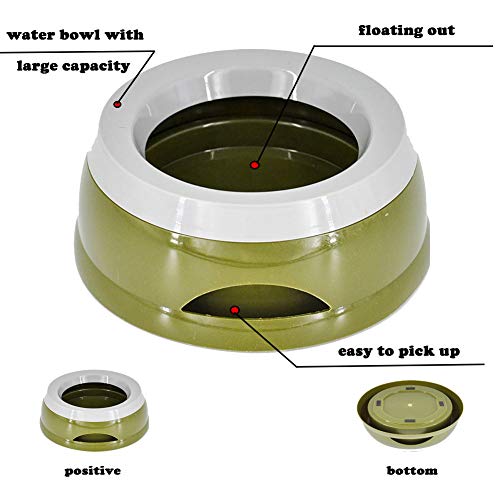 Love Dream No Spill Dog Water Bowl, No Drip Dog Slow Water Feeder No Slip Vehicle Carried Pet Water Dispenser 25 oz with Floating Disk Slow Drinking Bowl for Dogs Cats (Army Green) - color: Army Green