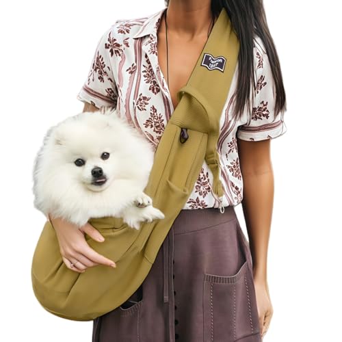 Dog Slings for Small Dogs,Soft and Breathable Waffle Fabric,Puppy Essentials,Reversible Dog Sling with Organizer Pocket,Suitable for Small Dogs and Cats,Pink,Khaki - color: khaki