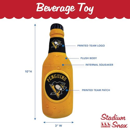 Pets First NHL Pittsburgh Penguins Beer Bottle Plush Dog & Cat Toy- Cutest Stadium SODA Bottle Snack Plush Toy for Dogs & Cats with Inner Squeaker & Beautiful Hockey Team/ Logo - color: Pittsburgh Penguins, style: NHL Beer Bottle Toy