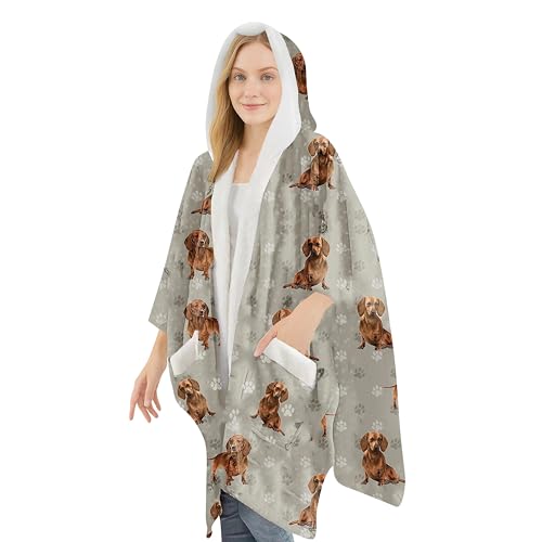 E&S Pets Sherpa Wearable Blanket Hoodie for Women – Soft Fleece Snuggs Wrap – 32 Dog & Cat Breeds – Warm Pet Lover Gifts - color: Dachshund Red