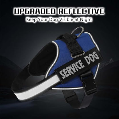 MUMUPET Service Dog Vest Harness, No Pull Reflective Adjustable with Handle, Soft Breathable Padding for Large Dogs, 2 Removable Velcro Patches (Blue, L) - color: Blue, size: Large