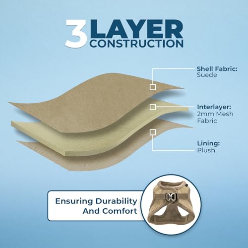 Best Pet Supplies - All Weather Plush, Reflective, No Pull Harness for Small, Medium Dogs, Cats - Secure with Hook & Loop Fastener, Buckle, Double D-Rings - Latte Suede, M - color: Latte Suede, size: M