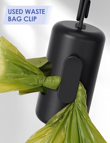 Gobeigo Dog Poop Bag Holder【Convenient Hook for Used Bags】【Silicone Strap Fits Any Leash】【Large Opening for Easy Dispensing】with 1 Roll Waste Bags (Black) - color: Black