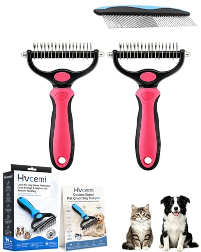 Double-Sided Pet Grooming Tool pro Brush for Deshedding Dog Brush Removes Tangles Knots and Loose Fur Long Haired Pet Brushes Comb for Dogs & Cats Pets Hair Remover Shedding(2pcRed(L)) - color: 2pcRed(L)