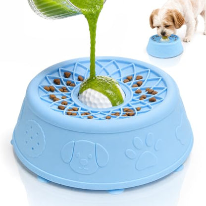 Dog Lick Bowl with Rolling Ball, Slow Feeder Dog Bowls for Food-Grade Silicone Anti-Slip, Bone Broth and Yogurt Puzzle Feeder for Large Medium Puppy Pet & Cats Helps Protect the Stomach - color: Blue
