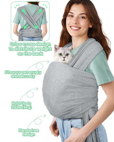 Dog Sling Swaddle Carrier for Small Dog, Cat Front Carriers for Small Pet up to 20lbs, Puppy Pouch with Adjustable Straps, Hands Free Pet Sling, Anti Anxiety Puppy Sling (Light Grey) - color: Light Grey