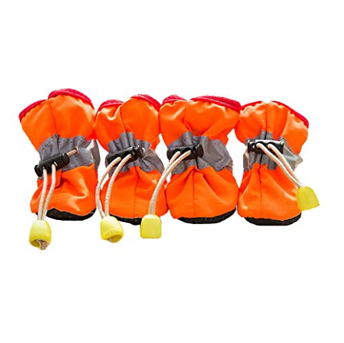 Leconpet Dog Shoes Waterproof Dog Boots for Small Medium Large Dogs with Soft Anti-Slip Sole, Suitable for Rainy Weather Outdoor Walking, Adjustable Elastic Straps, Reflective at Night (Orange, 1)