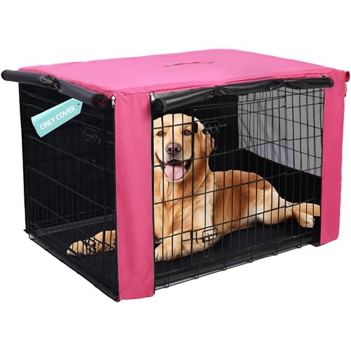 HiCaptain Breathable Dog Crate Cover 42 Inch, Durable Heavy Duty Kennel Cover for Dogs, Dual Zippered Panels, Windproof Waterproof UV-Resistant, Pink - color: Pink, size: 42.0"L x 28.0"W x 30.0"H