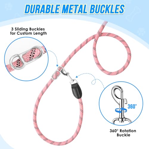 Lukovee Hands Free Dog Leash, 10FT Adjustable Training Lead 1/2 Inch Nylon Heavy Duty Lead No Pull for Large Medium Dogs, Tangle Free Reflective Waist-Leash for Walking Running, (PI, Plus Handle) - color: Pink