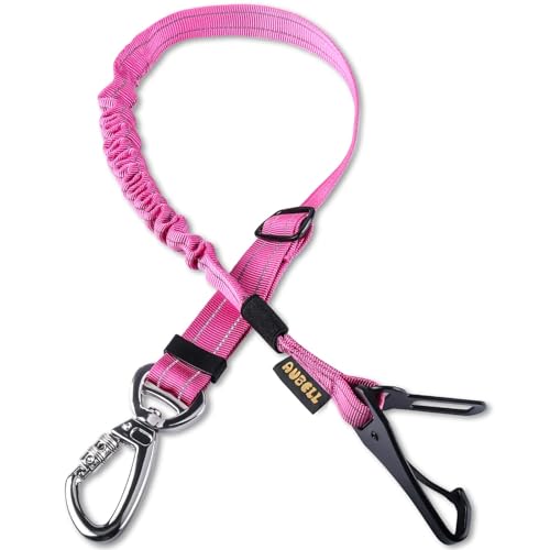 AUBELL Dog Seat Belt for Car,Updated 3-in-1 Adjustable Reflective Bungee Heavy Duty Dog Car Harness Tether with Clip Hook Latch & Buckle,Swivel Zinc Alloy Carabiner,Hotpink - color: Hotpink