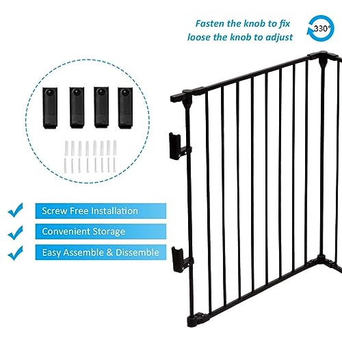 Costzon Baby Safety Gate, 181-Inch Extra Wide Fireplace Fence, Foldable Pet Gates with Add/Decrease Panels Directly, Wall-Mount Metal Gate for Pet & Child - color: Black, size: 8-Panel