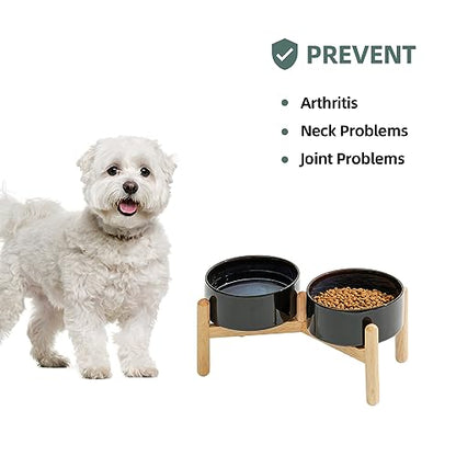 Havniva 6.1inch Ceramic Raised Dog Bowl with Stand, Double Dog Bowls Elevated for Small and Medium Breed Dog Food and Water Bowl Set Non-Slip Dog Dish Large Capacity Feeding Pet Water Bowl - color: 2 Bowls+Stand - Starry Sky, size: 6.1inch