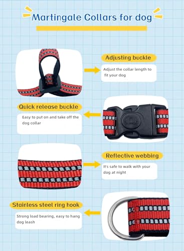 Martingale Dog Collars with Quick Release Buckle, Heavy Duty Nylon Reflective Dog Collar, NO Pull Walking Training Collar for Large, Medium, Small Dogs (Red, Small) - color: Red, size: Small