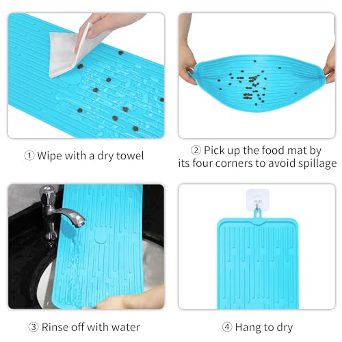 Ptlom Pet Placemat for Dog and Cat, Anti-Slip Waterproof Dogs Feeding Mat Prevent Food and Water Overflow, Bowl Mats Suitable for Medium and Small Pets, Blue, Silicone - color: Blue