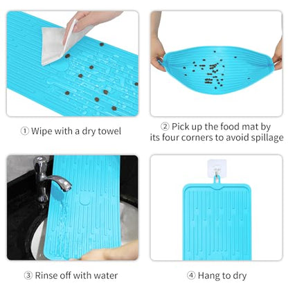 Ptlom Pet Placemat for Dog and Cat, Anti-Slip Waterproof Dogs Feeding Mat Prevent Food and Water Overflow, Bowl Mats Suitable for Medium and Small Pets, Blue, Silicone - color: Blue