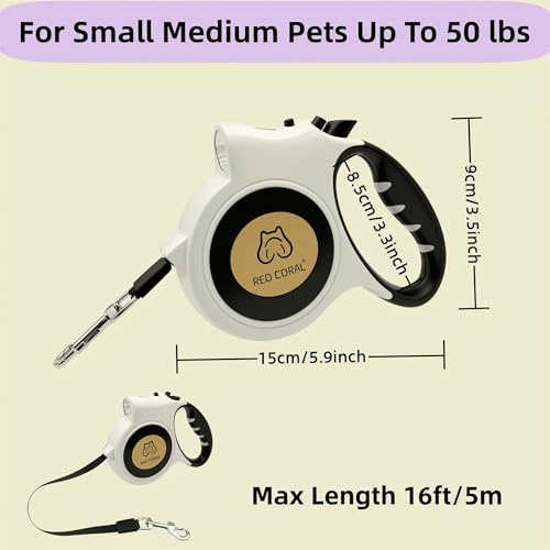 Led Light Retractable Dog Leash for Small to Medium Dogs – Extends Up to 16ft for Night Walks (White) - color: white