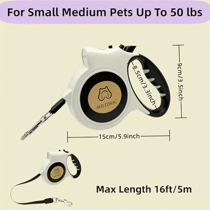 Led Light Retractable Dog Leash for Small to Medium Dogs – Extends Up to 16ft for Night Walks (White) - color: white