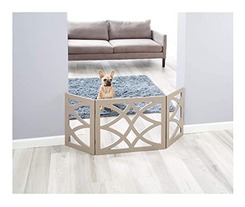 3 Panel Wooden Design Pet Gate - Freestanding Tri Fold Durable Wooden Dog Fence - Indoor/Outdoor Barrier for Stairs & Doorways (5219)