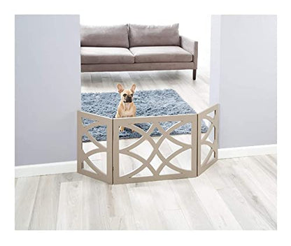 3 Panel Wooden Design Pet Gate - Freestanding Tri Fold Durable Wooden Dog Fence - Indoor/Outdoor Barrier for Stairs & Doorways (5219)