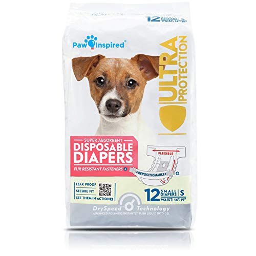 Paw Inspired Disposable Dog Diapers | Female Dog Diapers Ultra Protection | Diapers for Dogs in Heat, Excitable Urination, or Incontinence (12 Count, Small) - size: Small (12 Count)