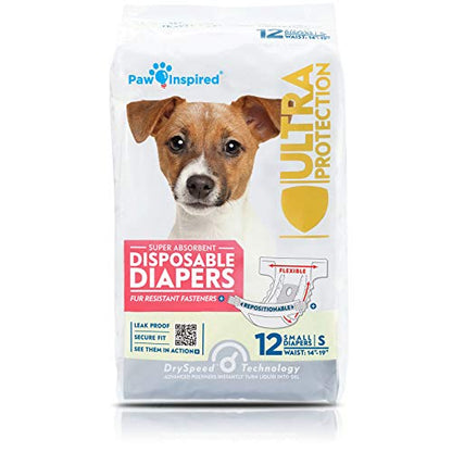 Paw Inspired Disposable Dog Diapers | Female Dog Diapers Ultra Protection | Diapers for Dogs in Heat, Excitable Urination, or Incontinence (12 Count, Small) - size: Small (12 Count)