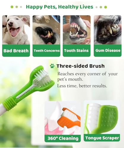 10 Pieces Pet Toothbrush Set for Medium Large Dogs, Extra Long Double-Ended Dog Toothbrush with 360° Brush, Soft Bristle Dental Care Kit with Finger Brushes, Pet Teeth Cleaning Supplies (Multicolor) - color: Modelb-10pack