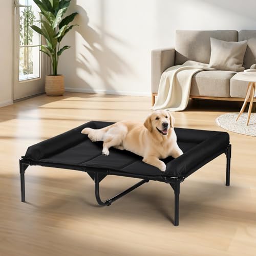 Elevated Dog Bed,Medium Raised Dog Cot with 3-Side Bolster, Waterproof Scratch-Resistant Dog Couch, Indoor & Outdoor Pet Bed for Medium Dogs, 30x27inches