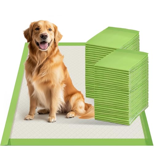 Gardner Pet Dog Pee Pads Extra Large 28"x34", XL Thicker ECO Green Disposable Puppy Training Pads Super Absorbent Full Edge-Wrapping Pad for Dogs, Puppies, Cats, Rabbits (100 Count) - size: 28"x34"-100 Count