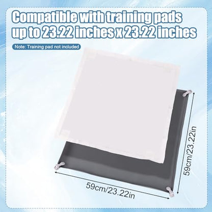 Penitue Silicone Dog Pee Pad Holder Fits Up to 24x24 Inch Pee Pads, Leak-Proof Raised Edges Puppy Potty Tray with 4 Fixing Clips Square Non-Slip Dog Pet Potty Training Mat for Floor Protection (Grey)