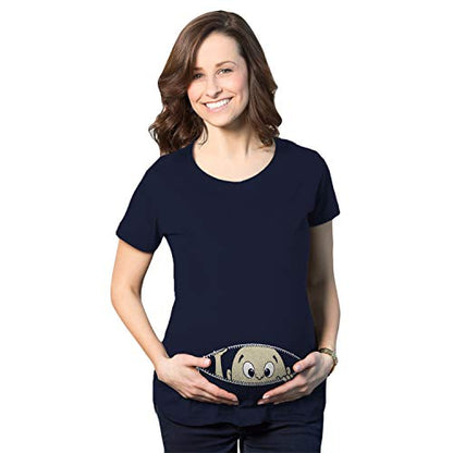 Maternity Baby Peeking T Shirt Funny Pregnancy Tee for Expecting Mothers - color: Heather Navy, size: Large