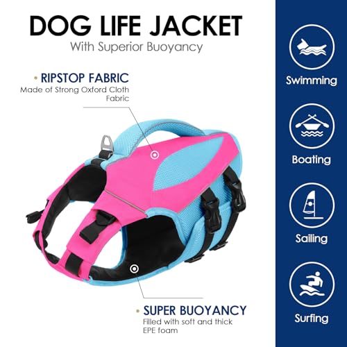 AOFITEE Dog Life Jacket, X-Small Dog Life Vest for Swimming Boating, High Buoyancy Puppy Swim Vest Swimsuit with Rescue Handle, Adjustable Reflective Pet Lifesaver Lifejacket