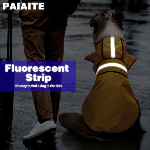 Paiaite Dog Raincoat: Hooded Slicker Poncho, Durable Waterproof Jacket with Reflective Stripes, Convenient Leash Hole, and Adjustable Fit, Perfect for Small, Medium, and Large Dogs Yellow XL - color: Yellow, size: XL-(22~33lb) | Chest(~21.5-29.5")|Back(18