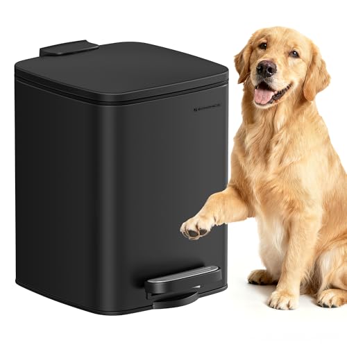 SONGMICS Dog Poop Trash Can, 1.6-Gallon (6 L) Outdoor Garbage Can with Lid, Soft Close, Stainless Steel with Inner Bucket, Ink Black ULTB590BH01 - color: Ink Black