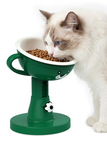 Raised Cat Bowl Elevated Cat Feeding Station, 7-Level (4.7-8.2) Height Food and Water Bowls for Cats and Small Dogs, 60° Tilt Cats Feeder for Indoor Spine Protection Anti-Vomiting, Green - color: Green